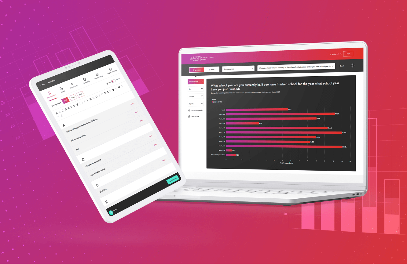 Nominet website mocked up onto an ipad and a laptop