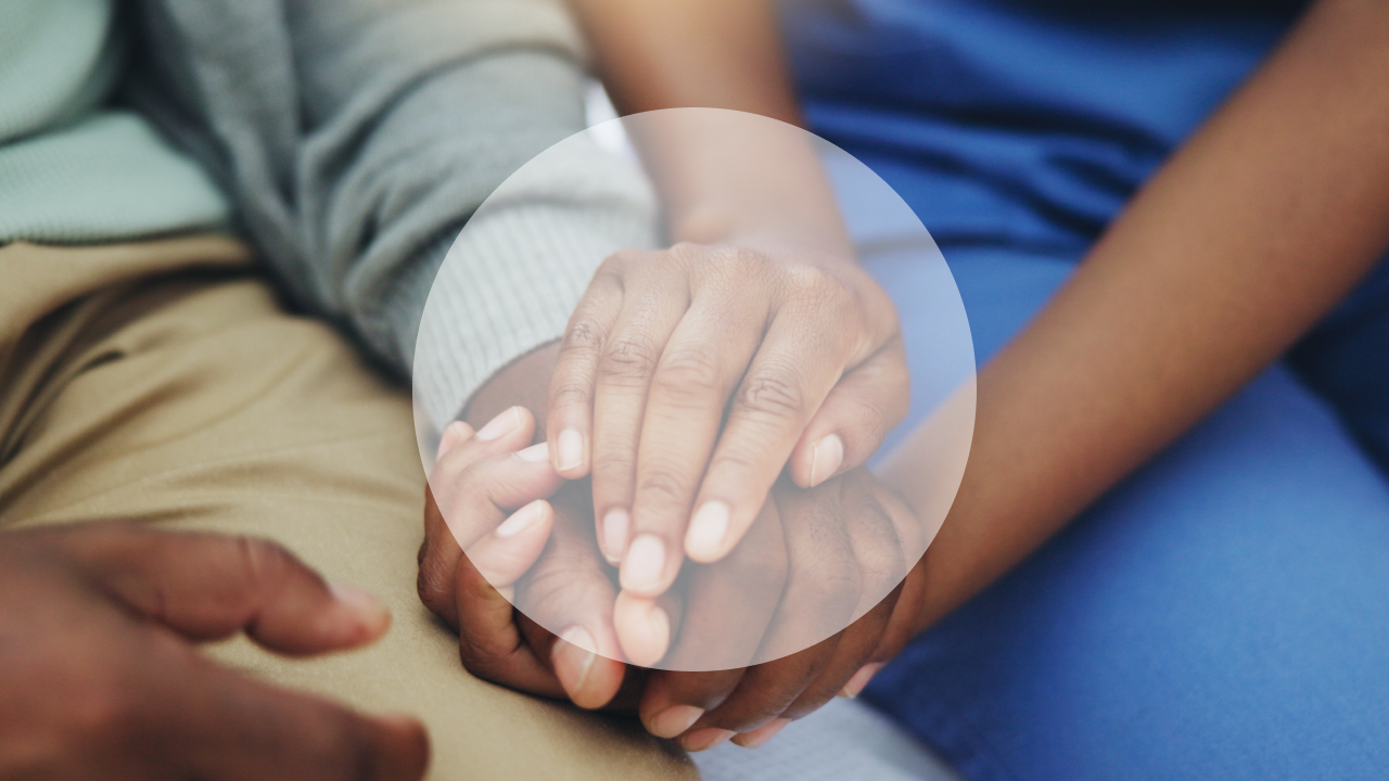 Two hands holding with white circle overlaping